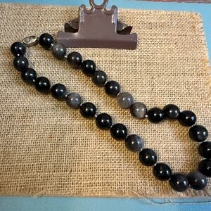 Black and Gray Men’s Beaded Necklace - Polished Stone Beads
